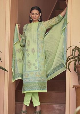 Green Printed Cotton Kurta Set