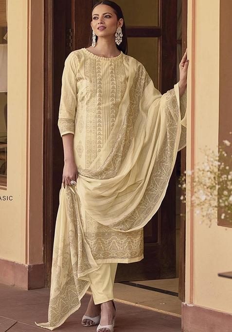 Yellow Printed Cotton Kurta Set