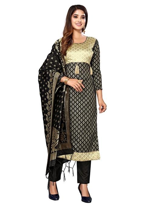 Black Woven Banarasi Silk Kurta Set