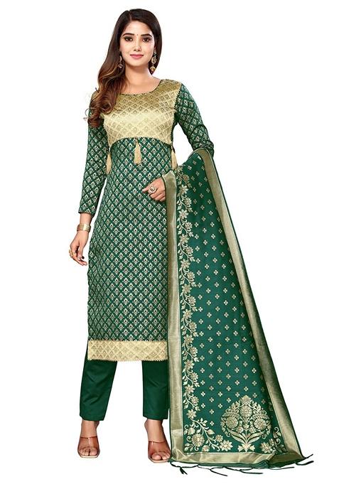 Green Woven Banarasi Silk Kurta Set