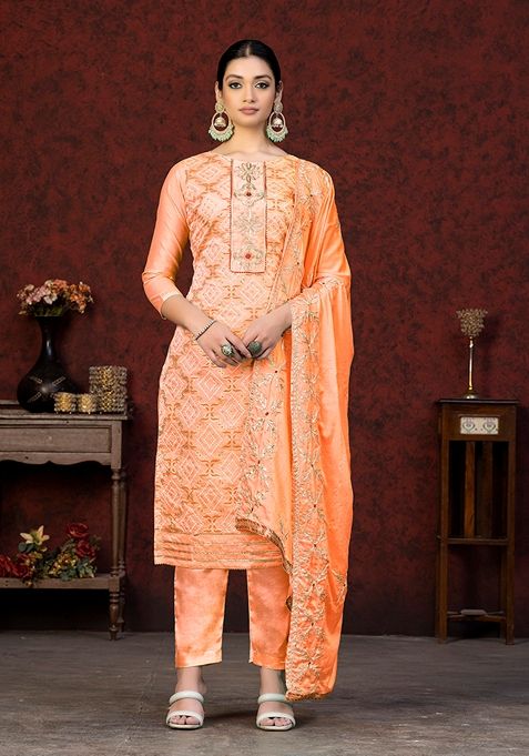 Orange Printed Modal Cotton Kurta Set