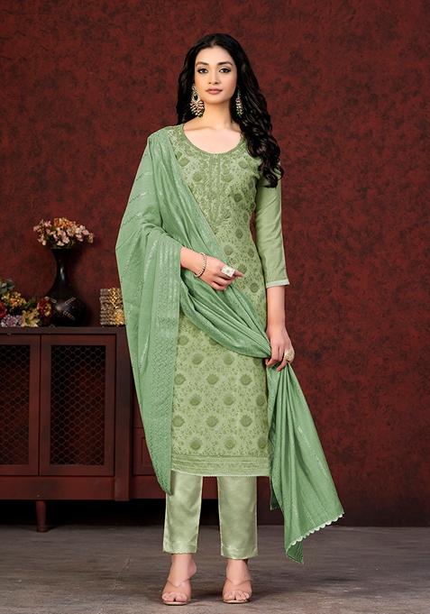 Green Hand Embroidered Modal Silk Kurta Set