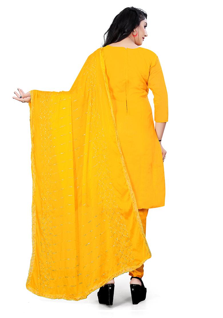 Yellow Embroidered Chanderi Cotton Kurta Set
