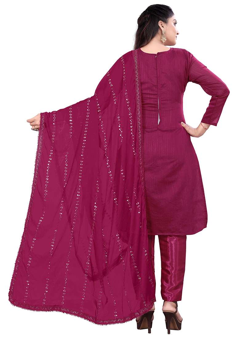 Burgundy Embroidered Chanderi Cotton Kurta Set - Indya