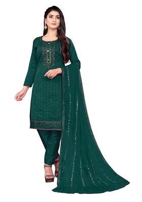 Green Embroidered Chanderi Cotton Kurta Set