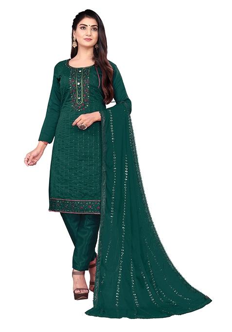 Green Embroidered Chanderi Cotton Kurta Set