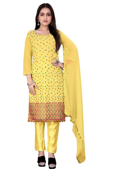 Yellow Embroidered Chanderi Cotton Kurta Set