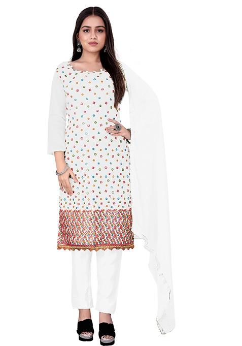 White Embroidered Chanderi Cotton Kurta Set