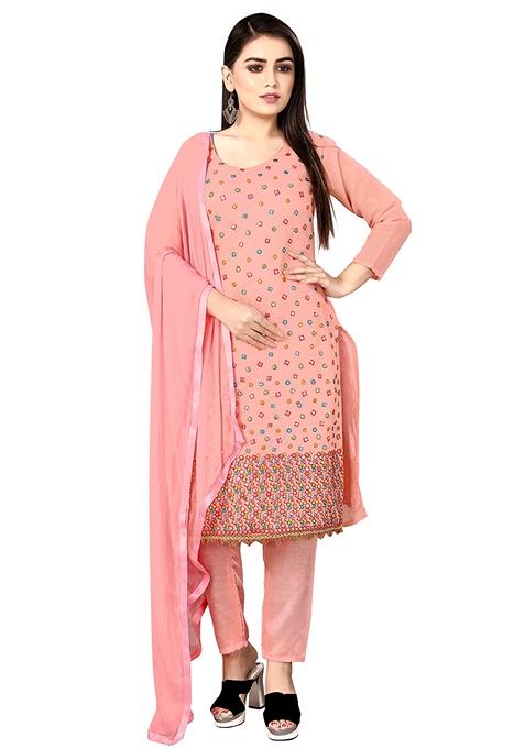 Pink Embroidered Chanderi Cotton Kurta Set