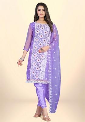 Purple Embroidered Organza Kurta Set