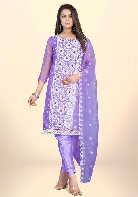 Purple Embroidered Organza Kurta Set