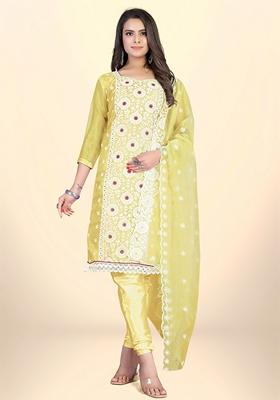 Yellow Embroidered Organza Kurta Set