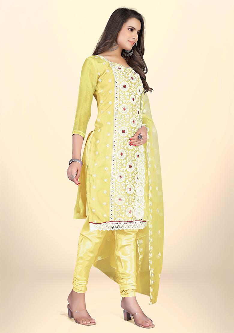 Yellow Embroidered Organza Kurta Set