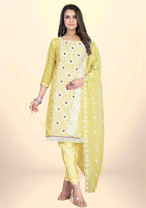 Yellow Embroidered Organza Kurta Set