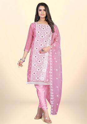 Pink Embroidered Organza Kurta Set