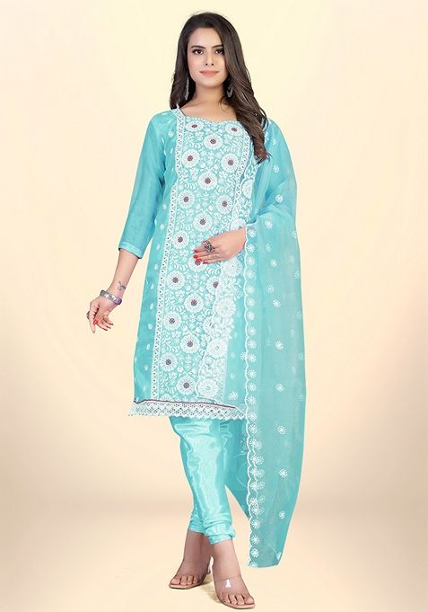 Blue Embroidered Organza Kurta Set