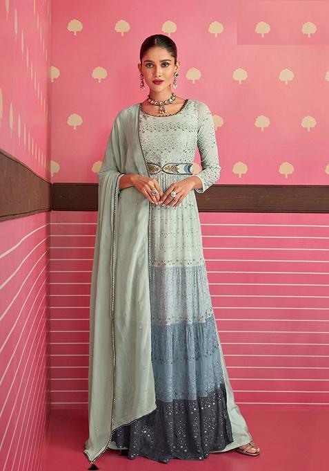 Grey Embroidered Georgette Kurta Set