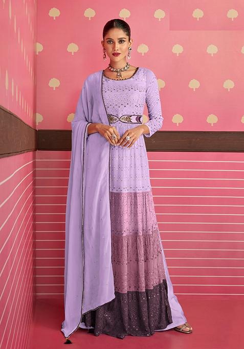 Violet Embroidered Georgette Kurta Set