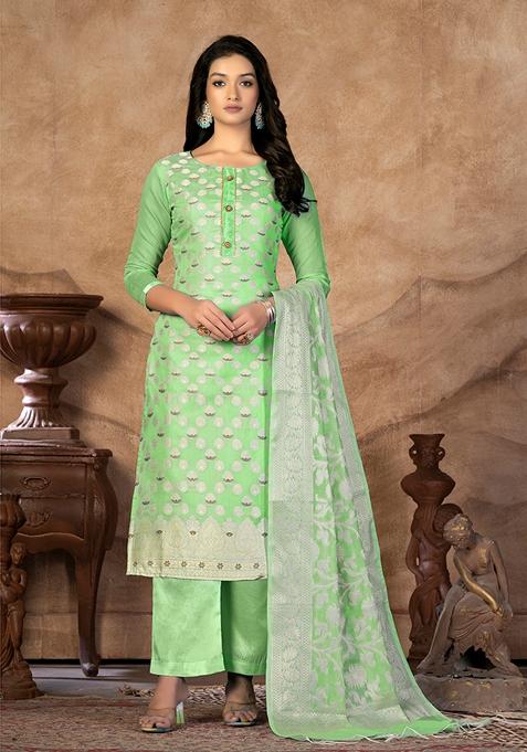 Sea Green Woven Banarasi Silk Kurta Set