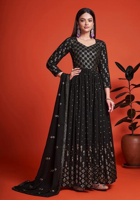 Black Embroidered Georgette Anarkali Kurta Set