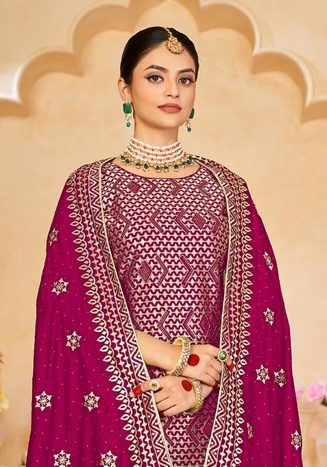 Women Orange Vichitra Silk  Embroidery Work Kurta Set With Dupatta