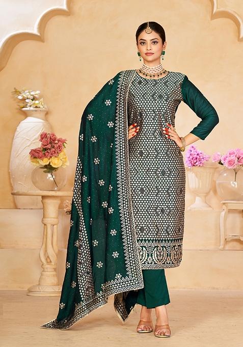 Green Embroidered Vichitra Silk Kurta Set