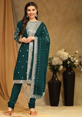 Rama Green Embroidered Faux Georgette Kurta Set