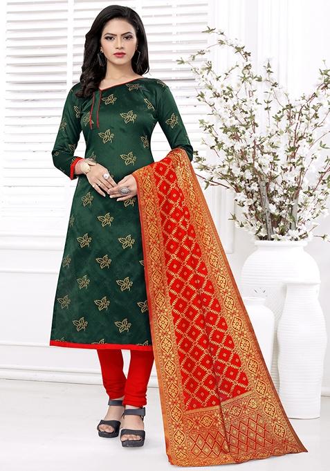 Green Woven Banarasi Silk Kurta Set