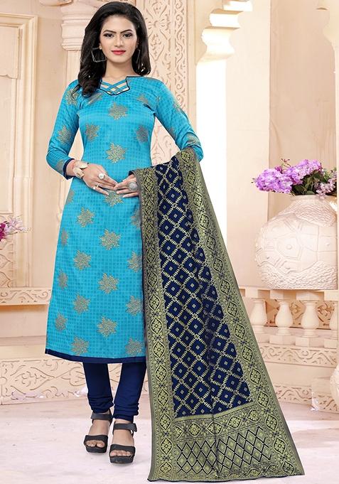 Sky Blue Woven Banarasi Silk Kurta Set