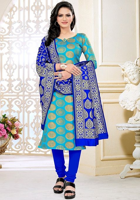 Blue Woven Banarasi Silk Kurta Set