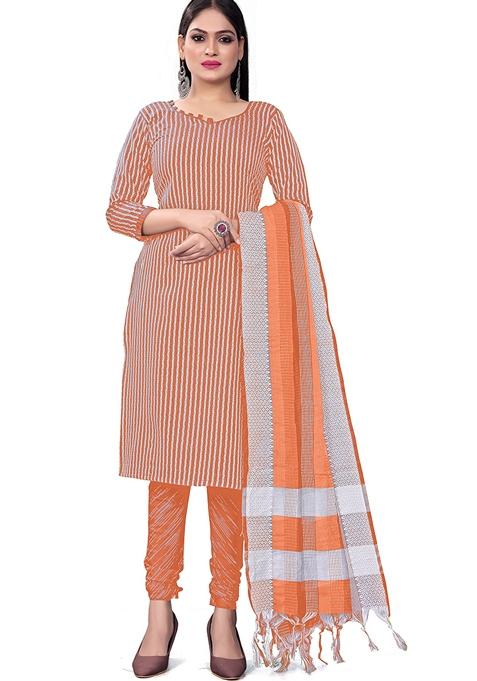 Orange Woven Cotton Kurta Set