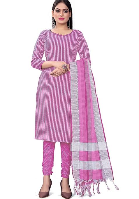 Pink Woven Cotton Kurta Set