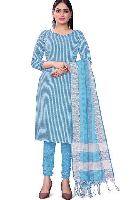 Blue Woven Cotton Kurta Set