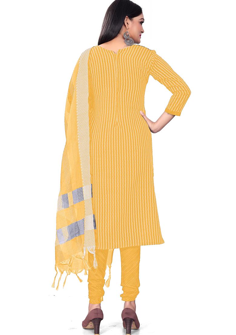 Yellow Woven Cotton Kurta Set