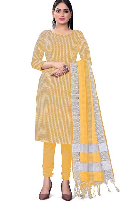 Yellow Woven Cotton Kurta Set