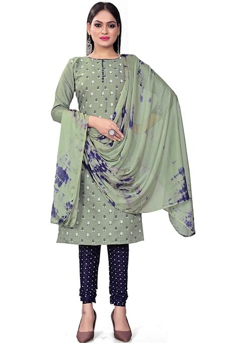 Green Printed Cotton Slab Kurta Set