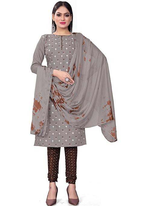 Grey Printed Cotton Slab Kurta Set