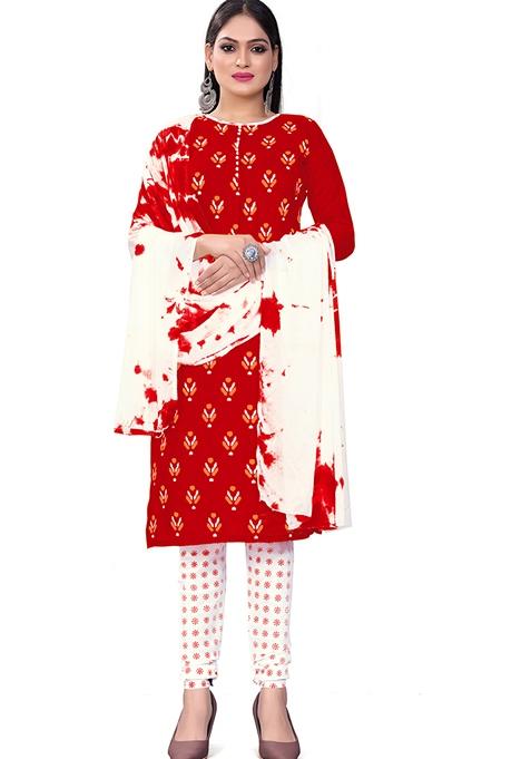 Red Printed Cotton Slab Kurta Set