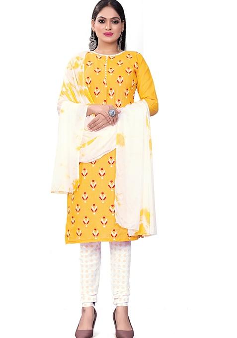 Yellow Printed Cotton Slab Kurta Set