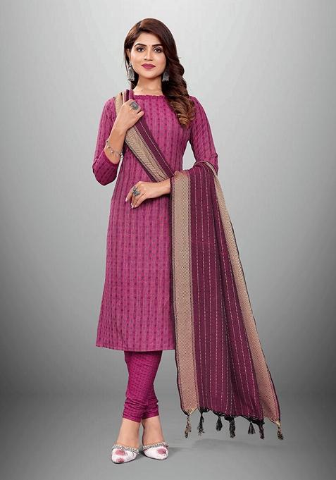 Purple Woven Cotton Kurta Set