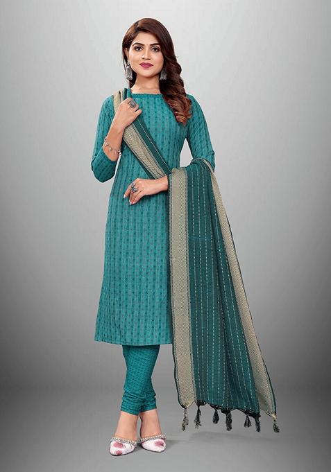 Rama Blue Woven Cotton Kurta Set