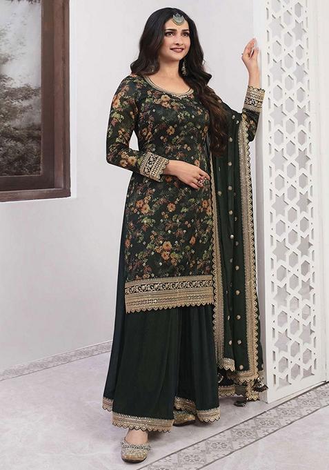 Green Embroidered Georgette Kurta Set