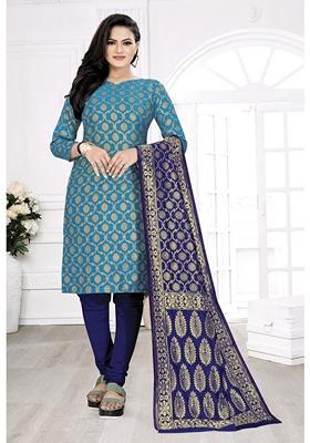 Blue Woven Banarasi Silk Kurta Set