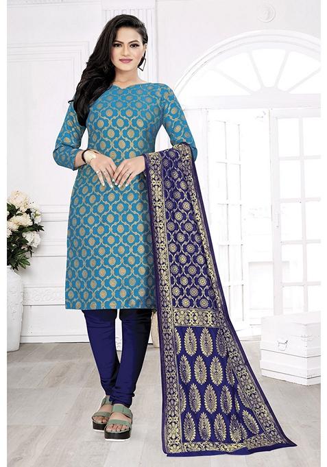 Blue Woven Banarasi Silk Kurta Set