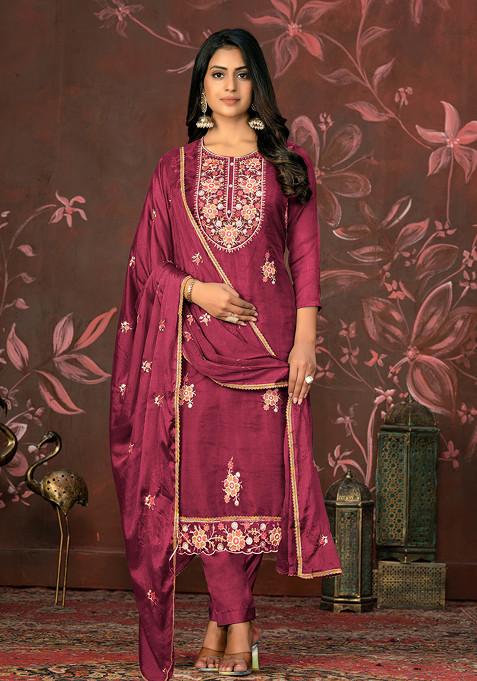 Pink Embroidered Organza Kurta Set