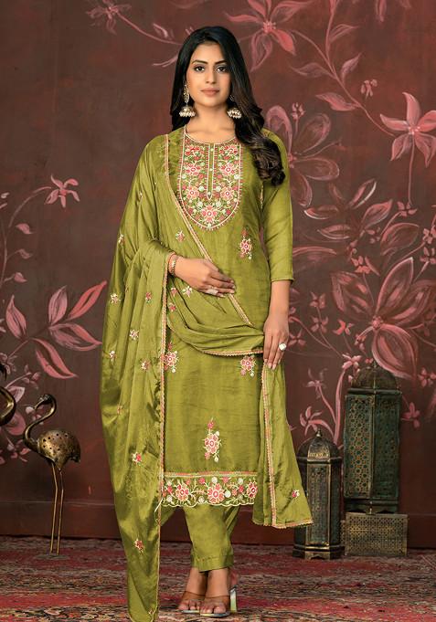 Mehendi Green Embroidered Organza Kurta Set