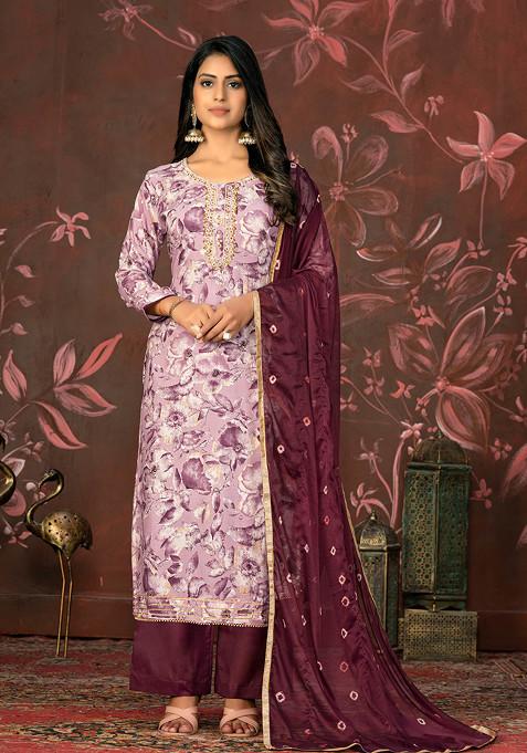 Maroon Hand Embroidered Jam Cotton Kurta Set