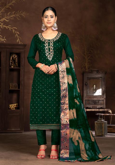 Green Hand Embroidered Modal Butti Kurta Set