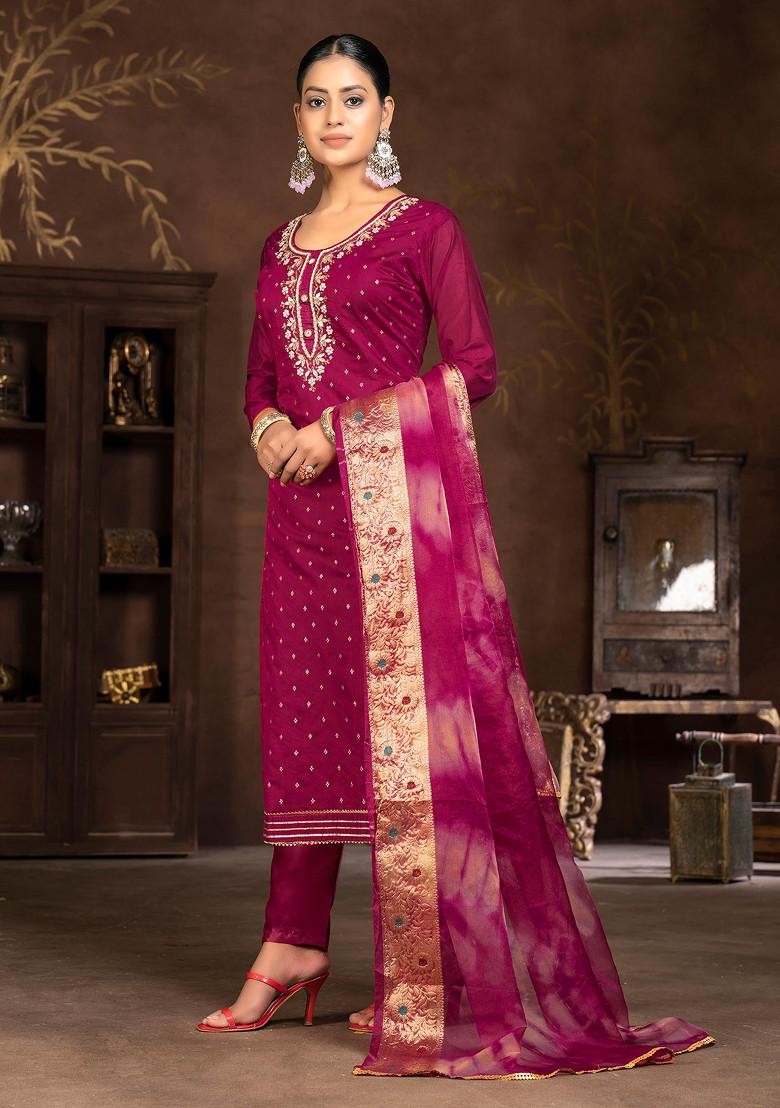 Burgundy Hand Embroidered Modal Butti Kurta Set