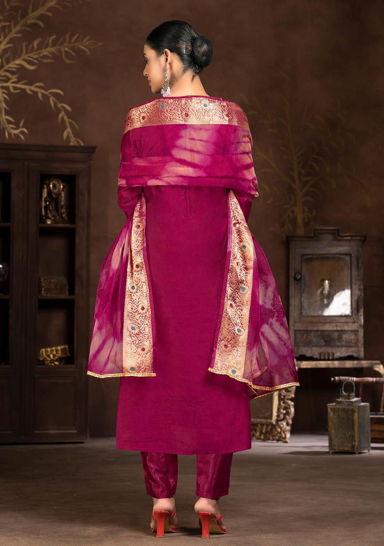 Burgundy Hand Embroidered Modal Butti Kurta Set
